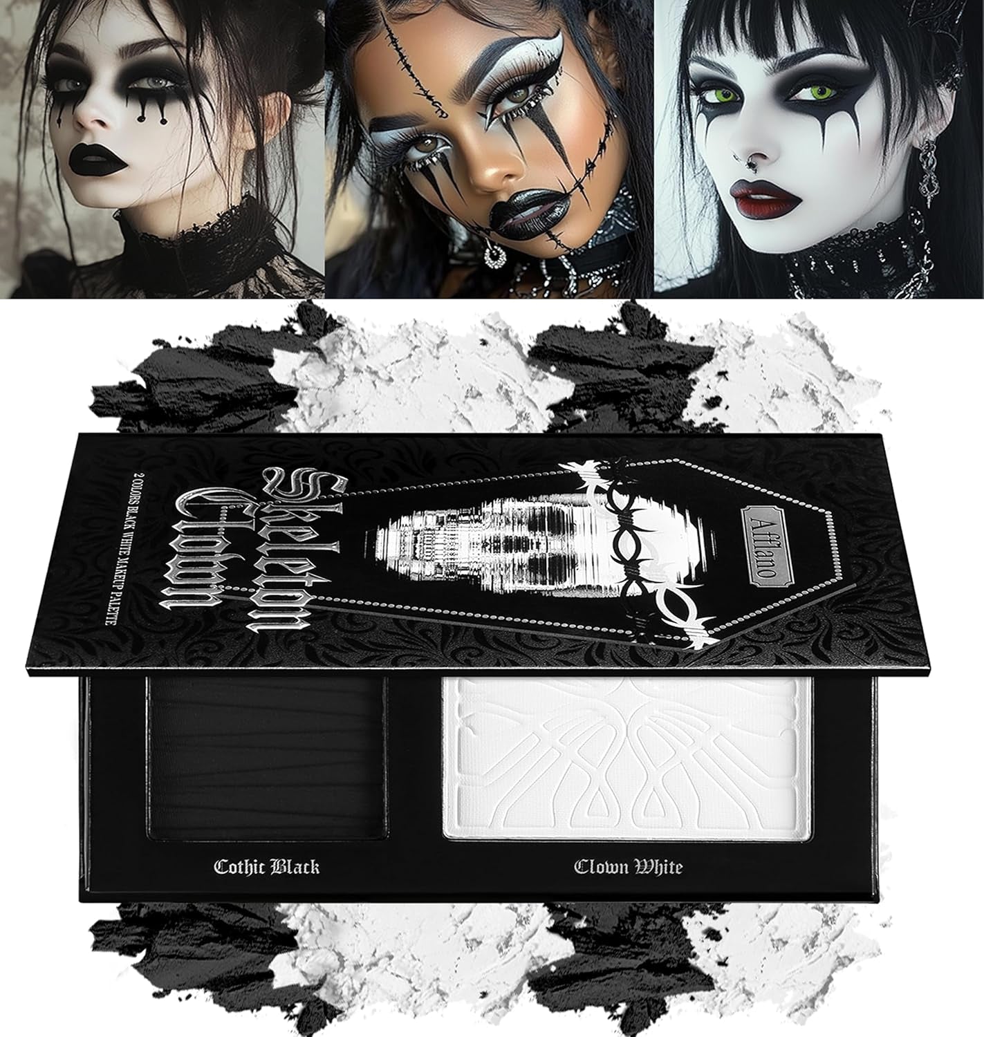 Black and White Makeup Palette, Halloween Black White Gothic Foundation & Eye Shadow Kit, Pressed Powder Makeup Matte Finish for Smokey Eyes, High-Pigment Face Paint, Cosplay & Costume Makeup