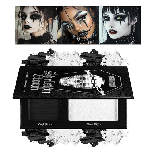 Black and White Makeup Palette, Halloween Black White Gothic Foundation & Eye Shadow Kit, Pressed Powder Makeup Matte Finish for Smokey Eyes, High-Pigment Face Paint, Cosplay & Costume Makeup