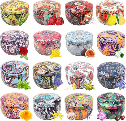 Scented Candles Gift Set, Natural Soy Wax Portable Travel Tin Candles Women Gift with Strongly Fragrance Essential Oils for Stress Relief and Aromatherapy - 16 Pack