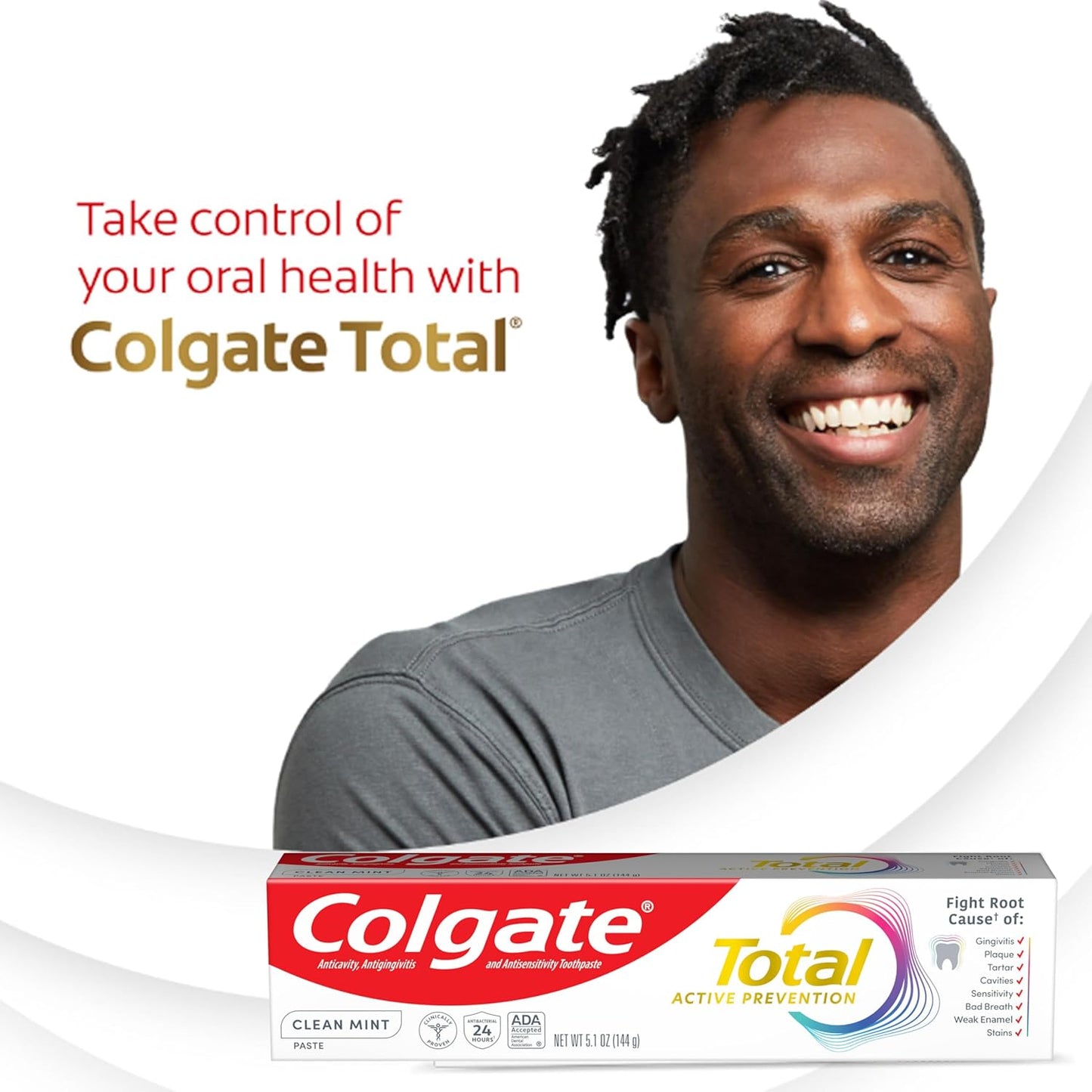 Total Clean Mint Toothpaste, 10 Benefits, No Trade-Offs, Freshens Breath, Whitens Teeth and Provides Sensitivity Relief, Clean Mint Flavor, 4 Pack, 5.1 Oz Tubes