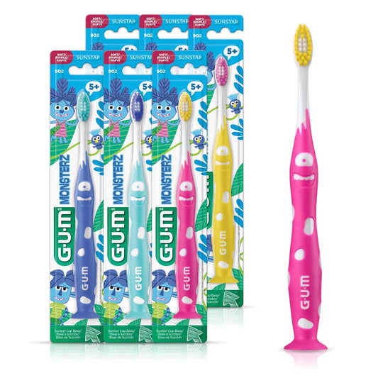 Monsterz Jr Kids’ Toothbrush, Soft Bristled Children’S Toothbrush with Suction Cup, for Ages 5+, 1Ct (6Pk)